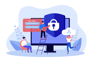  People around Computer with Lock